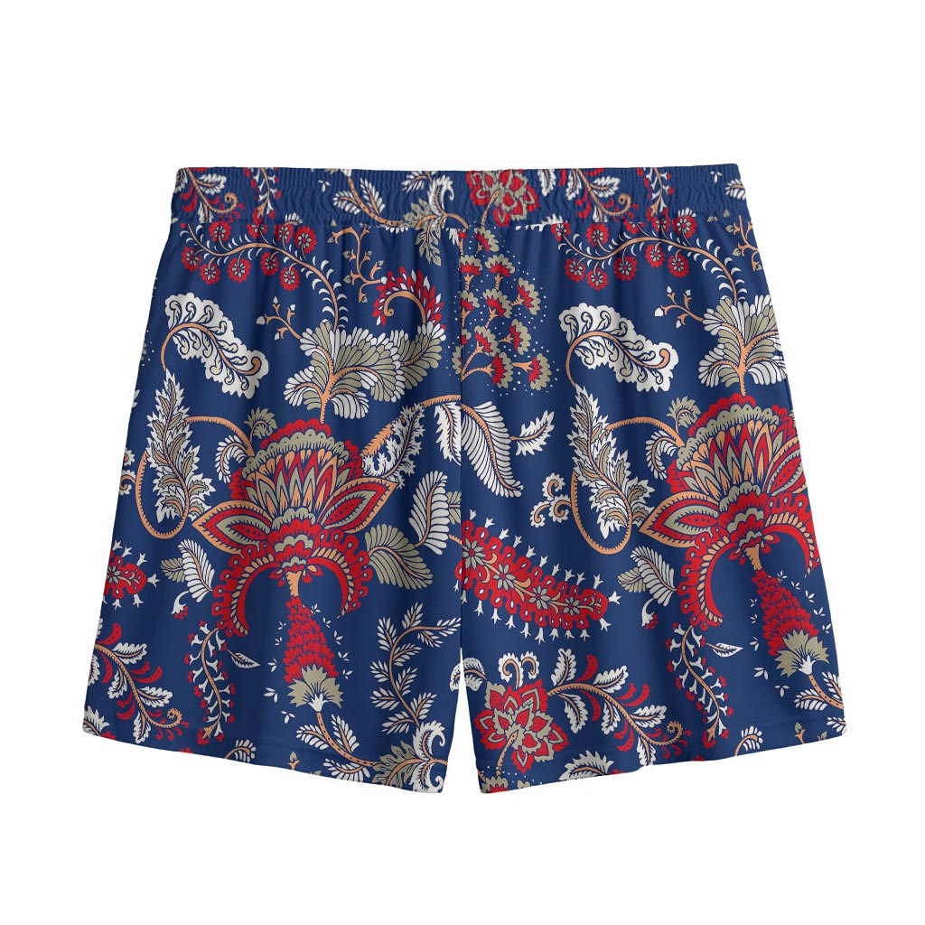 Blue Vintage Bohemian Floral Print Mesh Shorts