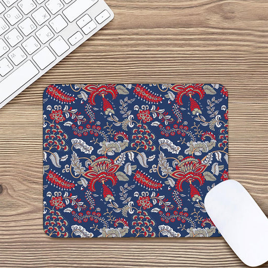 Blue Vintage Bohemian Floral Print Mouse Pad