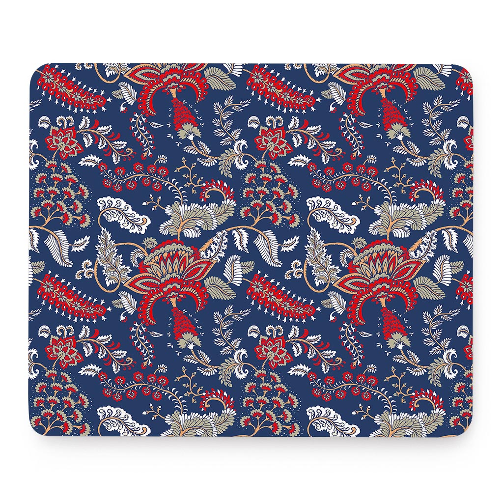 Blue Vintage Bohemian Floral Print Mouse Pad