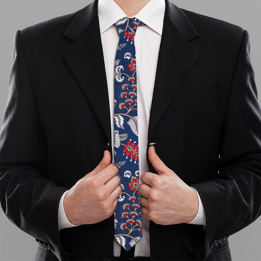 Blue Vintage Bohemian Floral Print Necktie