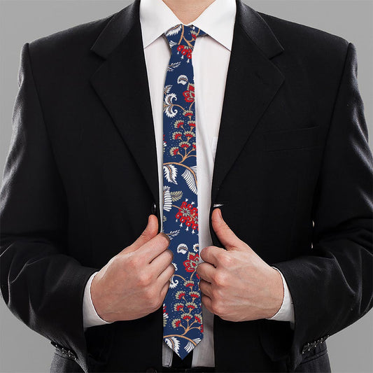 Blue Vintage Bohemian Floral Print Necktie