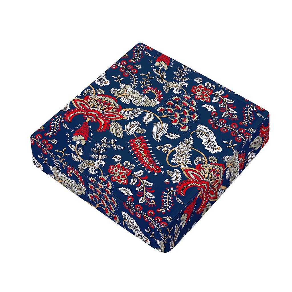 Blue Vintage Bohemian Floral Print Outdoor Seat Cushion Cover