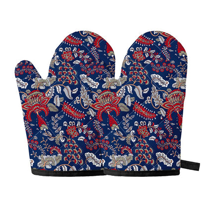 Blue Vintage Bohemian Floral Print Oven Mitts