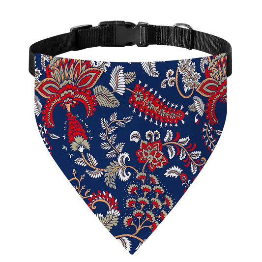 Blue Vintage Bohemian Floral Print Over The Collar Dog Bandana