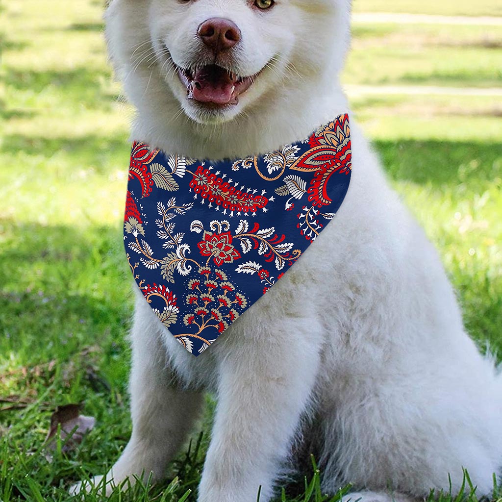 Blue Vintage Bohemian Floral Print Over The Collar Dog Bandana