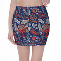 Blue Vintage Bohemian Floral Print Pencil Mini Skirt