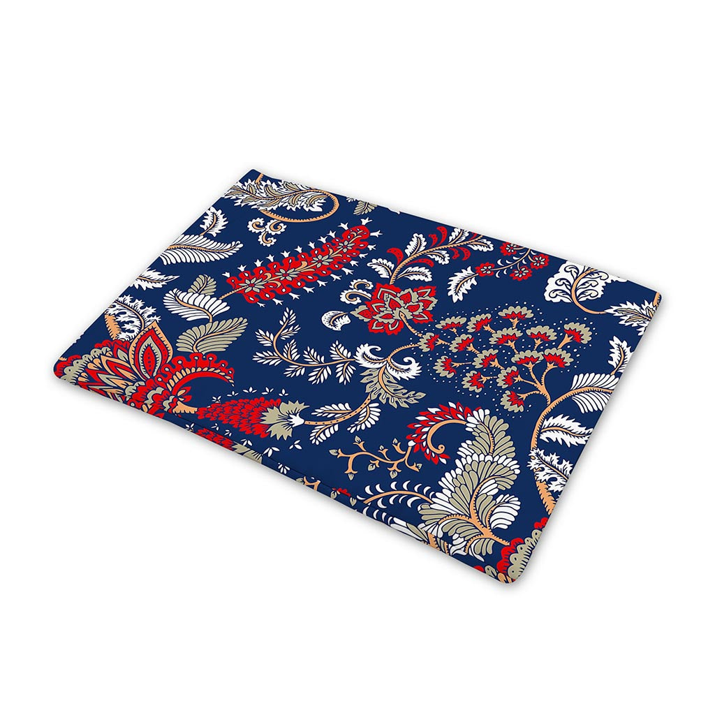 Blue Vintage Bohemian Floral Print Pet Cooling Mat Cover