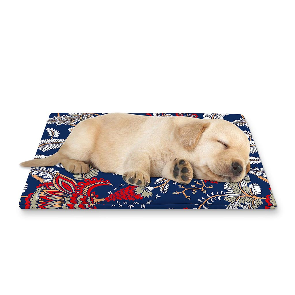 Blue Vintage Bohemian Floral Print Pet Cooling Mat Cover