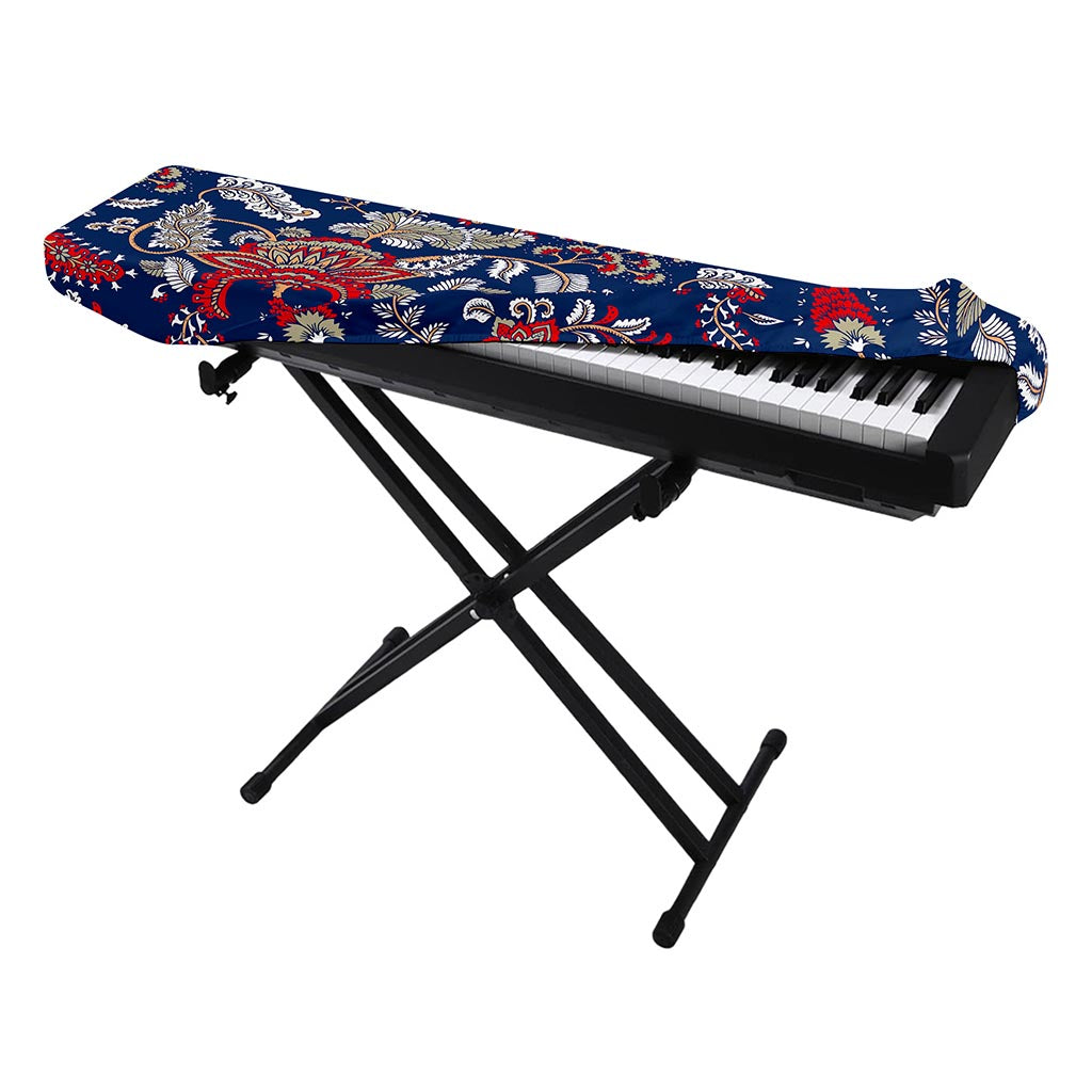 Blue Vintage Bohemian Floral Print Piano Keyboard Cover