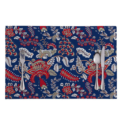 Blue Vintage Bohemian Floral Print Placemat