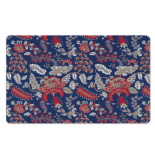 Blue Vintage Bohemian Floral Print Polyester Doormat