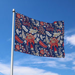 Blue Vintage Bohemian Floral Print Polyester Flag