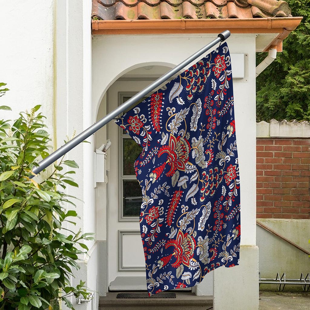 Blue Vintage Bohemian Floral Print Polyester Flag
