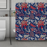 Blue Vintage Bohemian Floral Print Polyester Shower Curtain