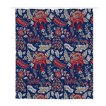 Blue Vintage Bohemian Floral Print Polyester Shower Curtain