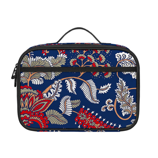 Blue Vintage Bohemian Floral Print Portable Lunch Bag