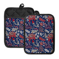 Blue Vintage Bohemian Floral Print Pot Holders With Pocket