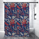 Blue Vintage Bohemian Floral Print Premium Shower Curtain