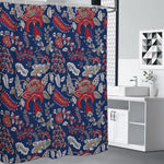 Blue Vintage Bohemian Floral Print Premium Shower Curtain