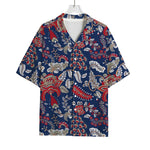 Blue Vintage Bohemian Floral Print Rayon Hawaiian Shirt