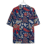 Blue Vintage Bohemian Floral Print Rayon Hawaiian Shirt