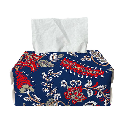 Blue Vintage Bohemian Floral Print Rectangle Tissue Box Cover