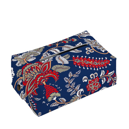 Blue Vintage Bohemian Floral Print Rectangle Tissue Box Cover