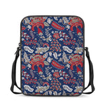 Blue Vintage Bohemian Floral Print Rectangular Crossbody Bag