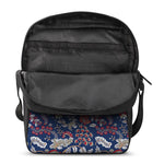 Blue Vintage Bohemian Floral Print Rectangular Crossbody Bag
