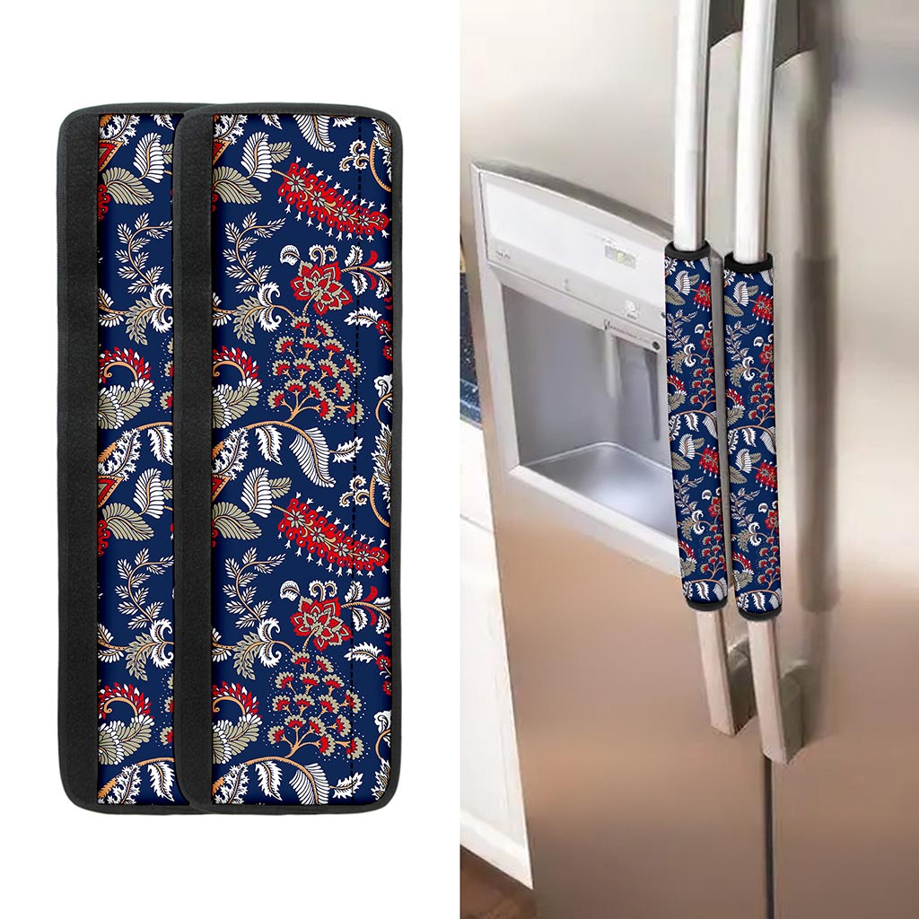 Blue Vintage Bohemian Floral Print Refrigerator Handle Covers