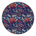 Blue Vintage Bohemian Floral Print Round Floor Mat