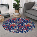 Blue Vintage Bohemian Floral Print Round Rug