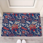 Blue Vintage Bohemian Floral Print Rubber Doormat