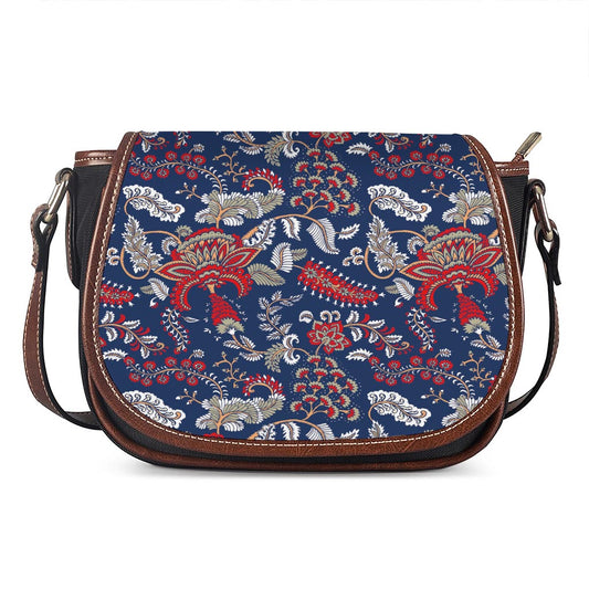 Blue Vintage Bohemian Floral Print Saddle Bag