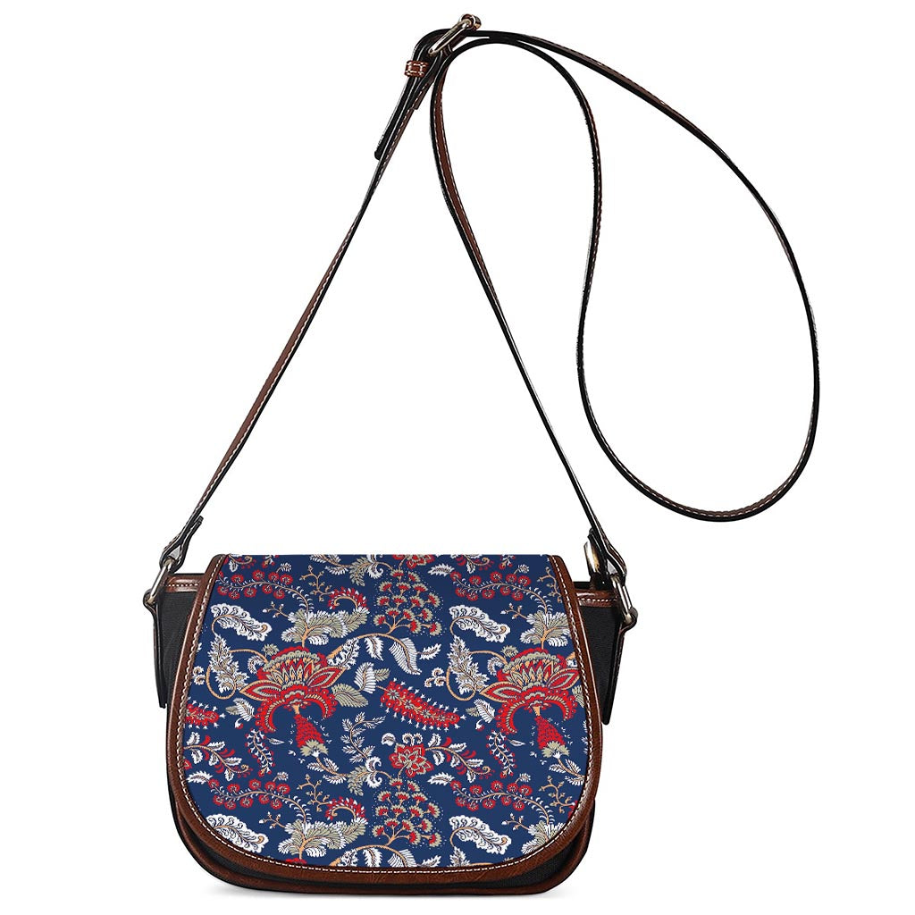 Blue Vintage Bohemian Floral Print Saddle Bag