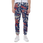 Blue Vintage Bohemian Floral Print Scuba Joggers