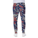 Blue Vintage Bohemian Floral Print Scuba Joggers