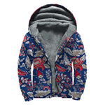 Blue Vintage Bohemian Floral Print Sherpa Lined Zip Up Hoodie