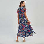 Blue Vintage Bohemian Floral Print Short Sleeve Maxi Dress