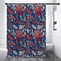 Blue Vintage Bohemian Floral Print Shower Curtain