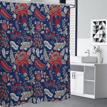 Blue Vintage Bohemian Floral Print Shower Curtain