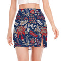Blue Vintage Bohemian Floral Print Side Slit Mini Skirt