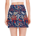 Blue Vintage Bohemian Floral Print Side Slit Mini Skirt