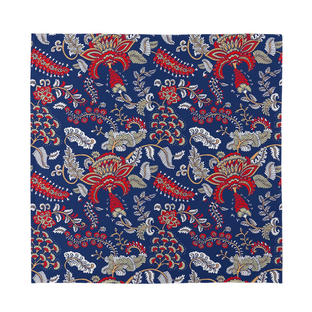 Blue Vintage Bohemian Floral Print Silk Bandana