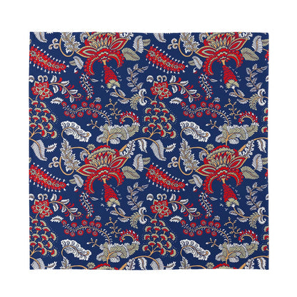 Blue Vintage Bohemian Floral Print Silk Bandana