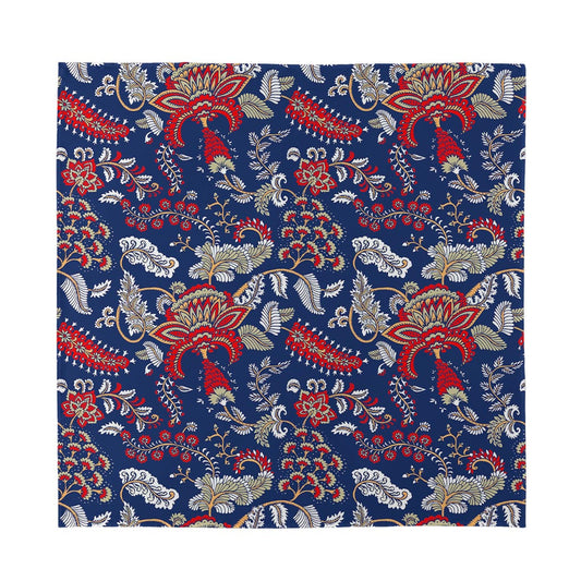Blue Vintage Bohemian Floral Print Silk Bandana