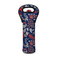 Blue Vintage Bohemian Floral Print Single Neoprene Wine Tote