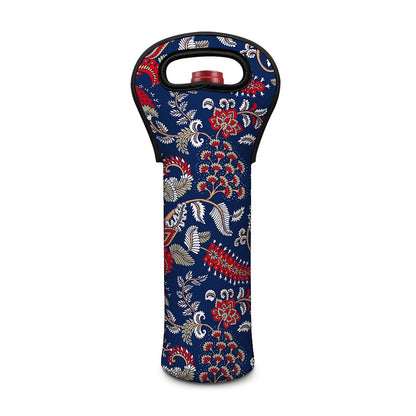 Blue Vintage Bohemian Floral Print Single Neoprene Wine Tote