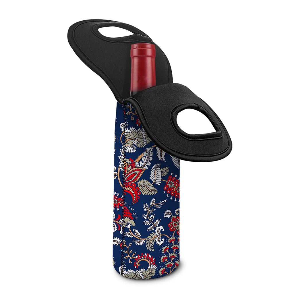 Blue Vintage Bohemian Floral Print Single Neoprene Wine Tote
