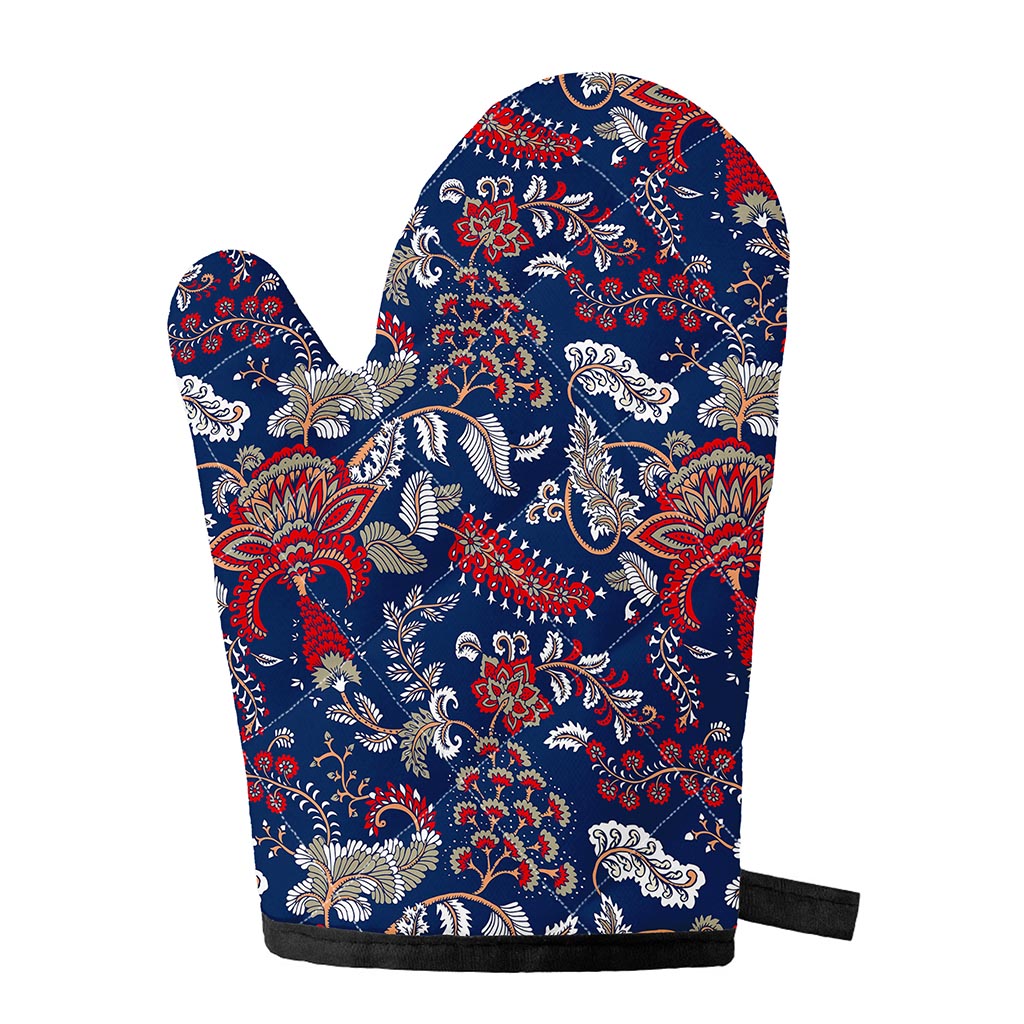 Blue Vintage Bohemian Floral Print Single Oven Mitt